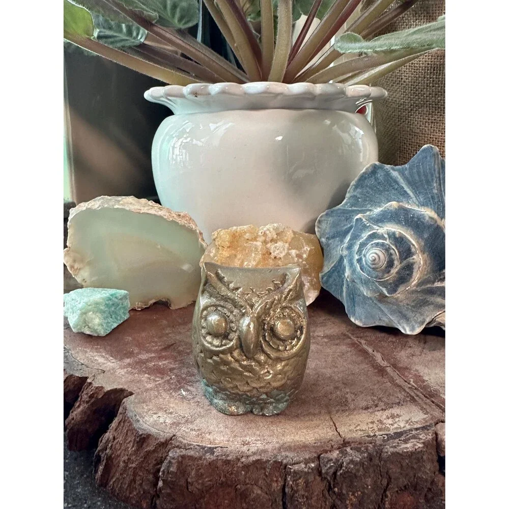 Vintage Brass Owl Figurine | Woodland Shelf Accent, Cottagecore Decor (2 inches)